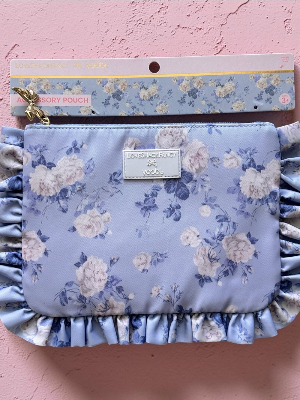 LoveShackFancy Blue Lavender Floral Ruffle Kids Accessory Pouch